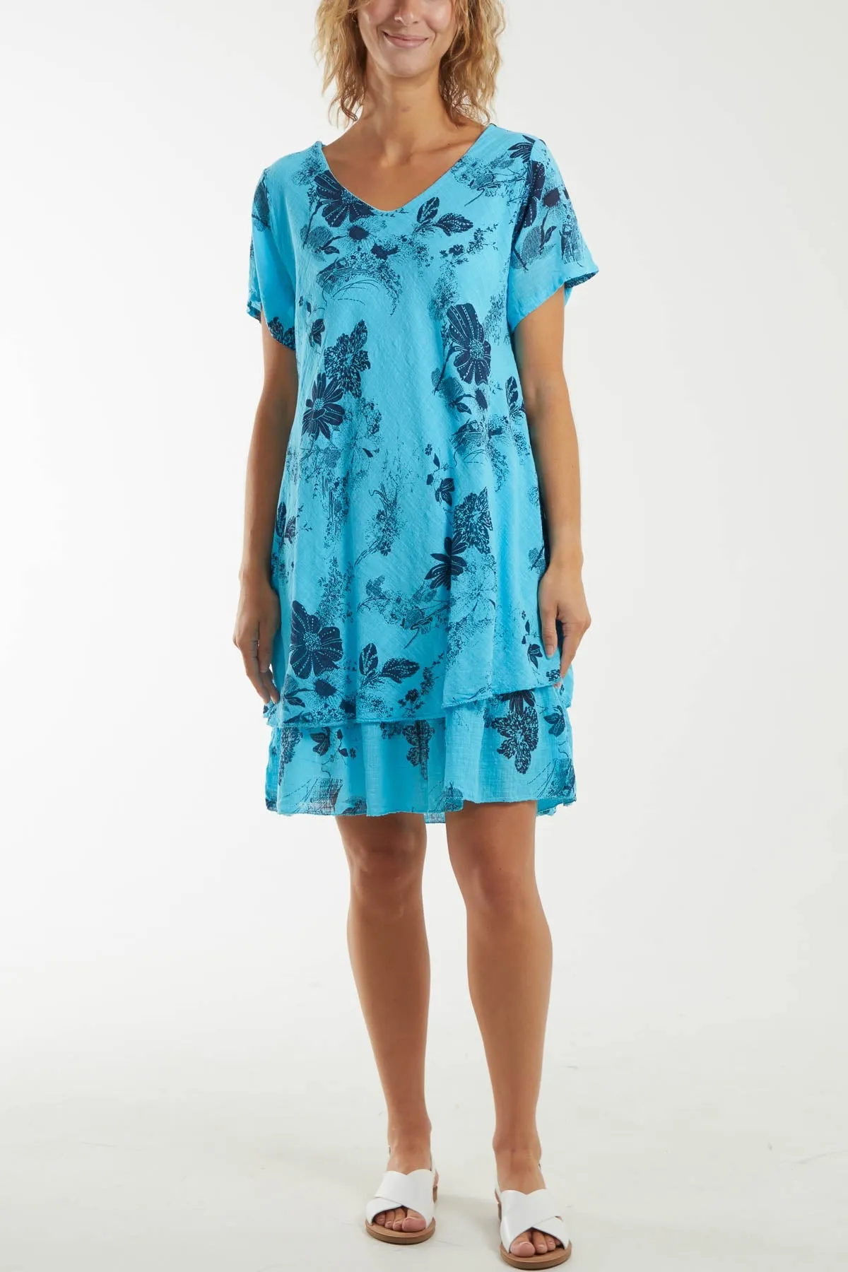 Floral Double Layer Short Sleeve Dress
