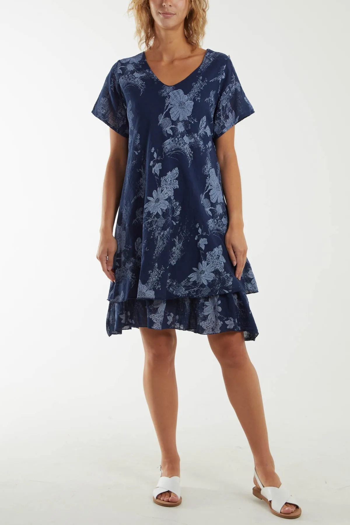 Floral Double Layer Short Sleeve Dress