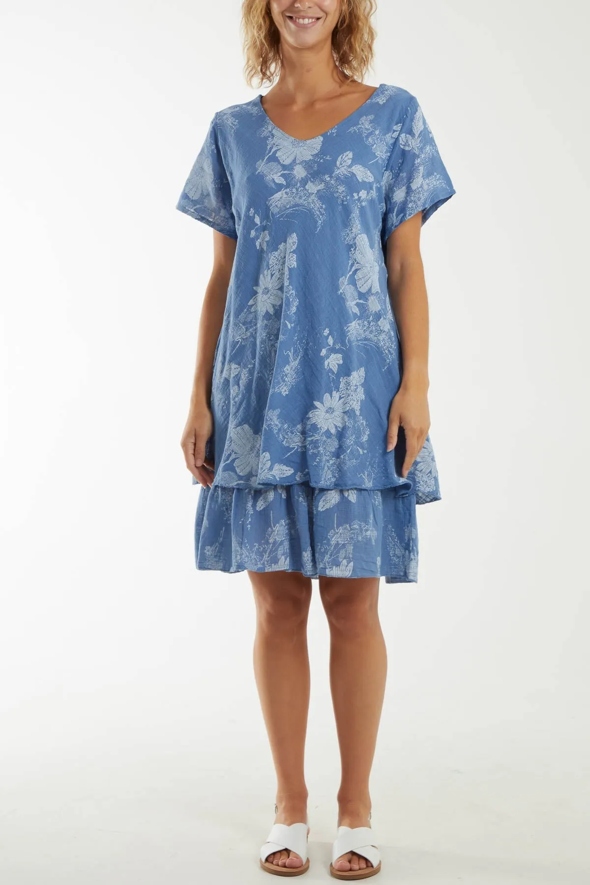 Floral Double Layer Short Sleeve Dress