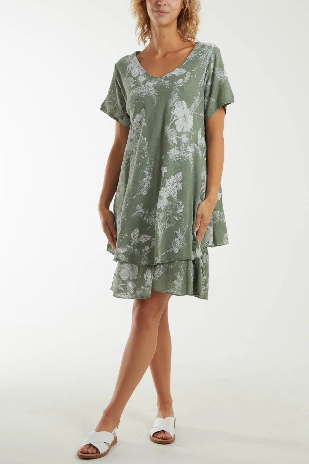 Floral Double Layer Short Sleeve Dress