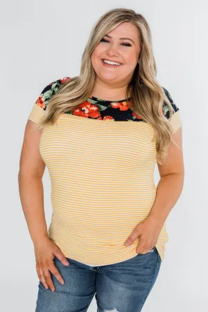 Floral Fever Short Sleeve Stripe and Floral Top - Yellow