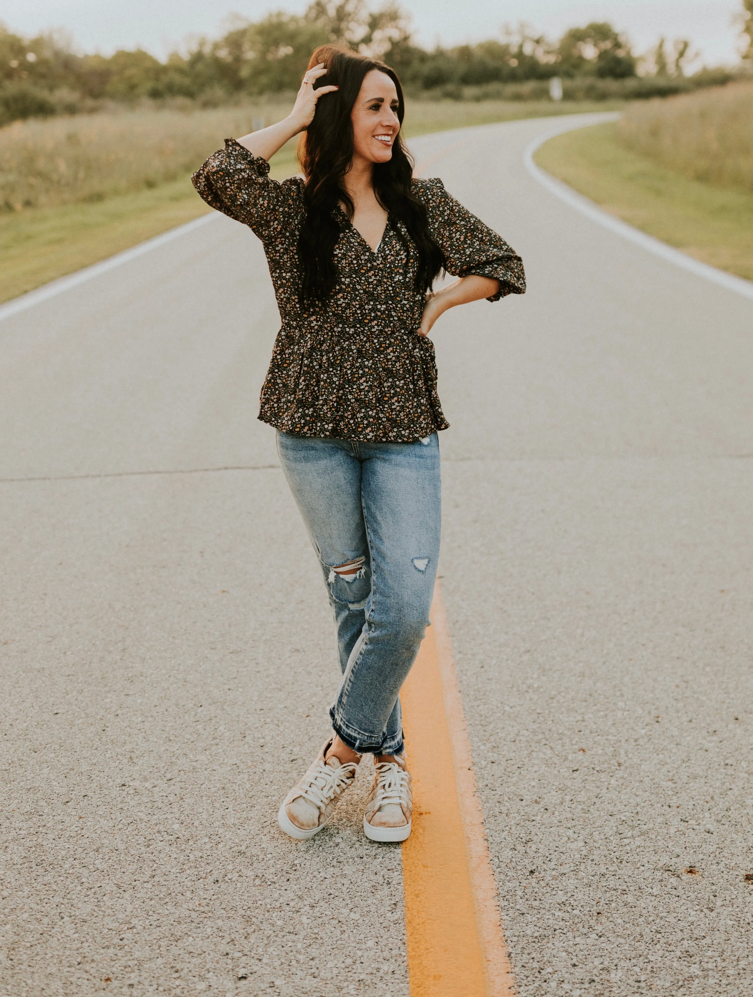 Floral Print Wrap Top