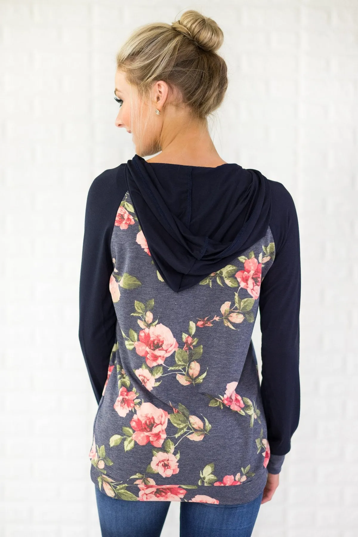 Floral Romance Hoodie ~ Navy