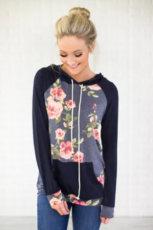 Floral Romance Hoodie ~ Navy