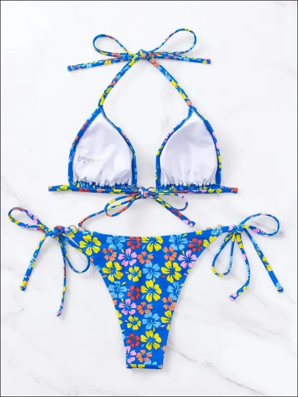Floral triangle tie side bikini swimsuit