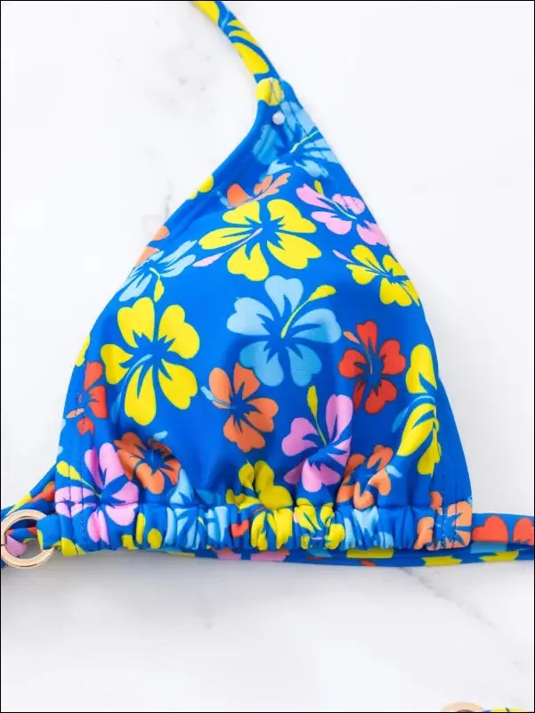 Floral triangle tie side bikini swimsuit