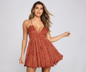 Floral Twirl Stylish Ruffled Skater Dress