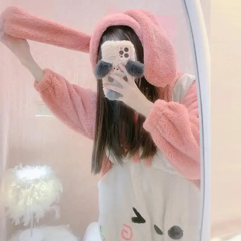 Fluffy Pink Bunny Cozy Winter Jumpsuit