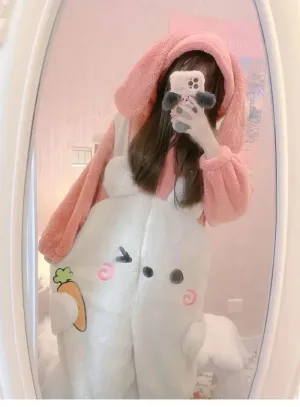 Fluffy Pink Bunny Cozy Winter Jumpsuit