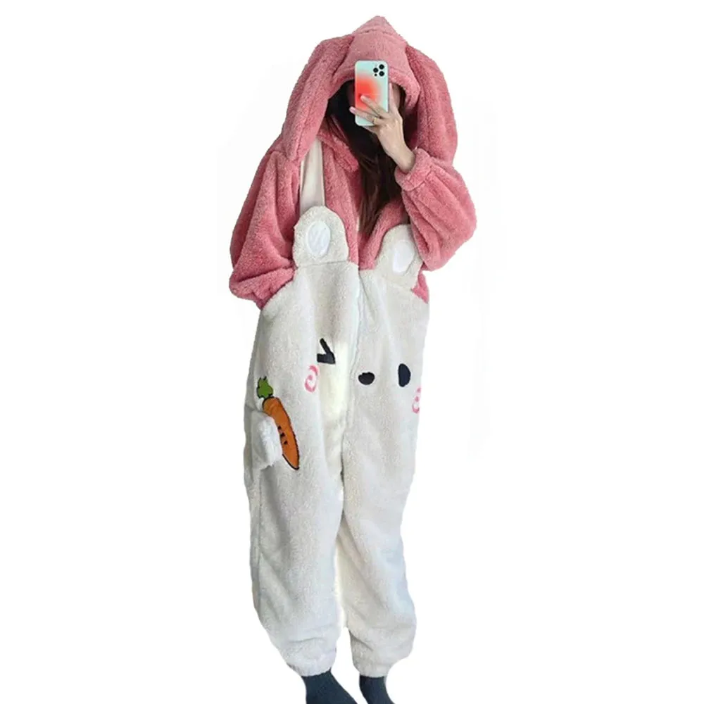 Fluffy Pink Bunny Cozy Winter Jumpsuit