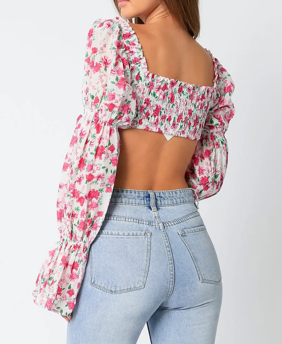 Foral Puff Sleeve Crop Top