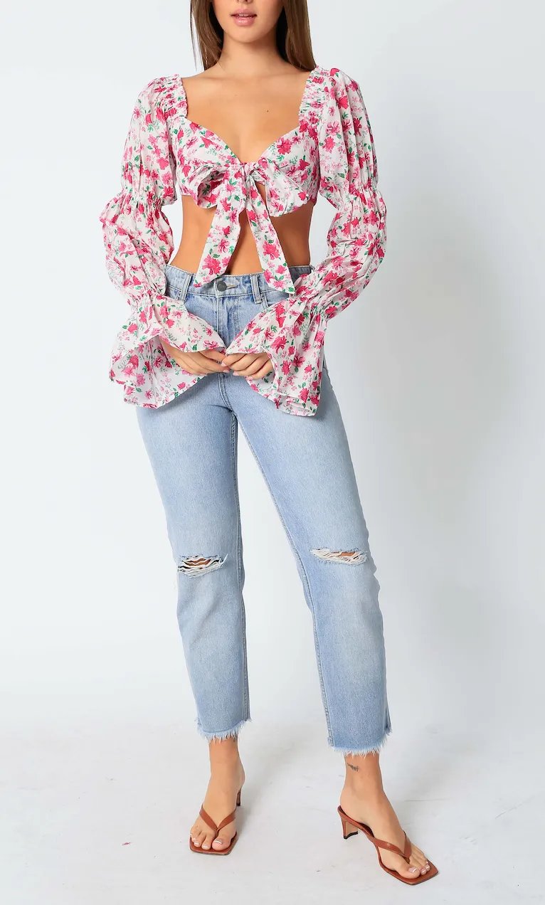 Foral Puff Sleeve Crop Top
