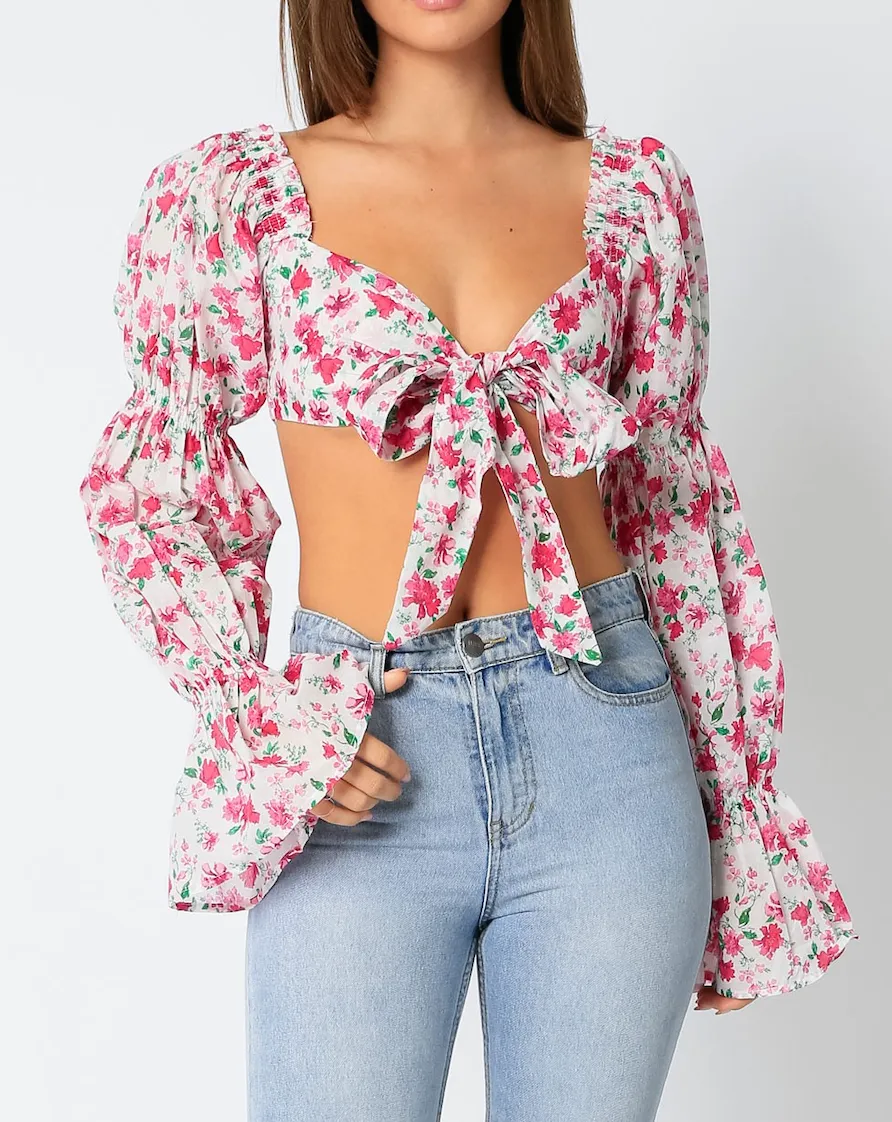 Foral Puff Sleeve Crop Top