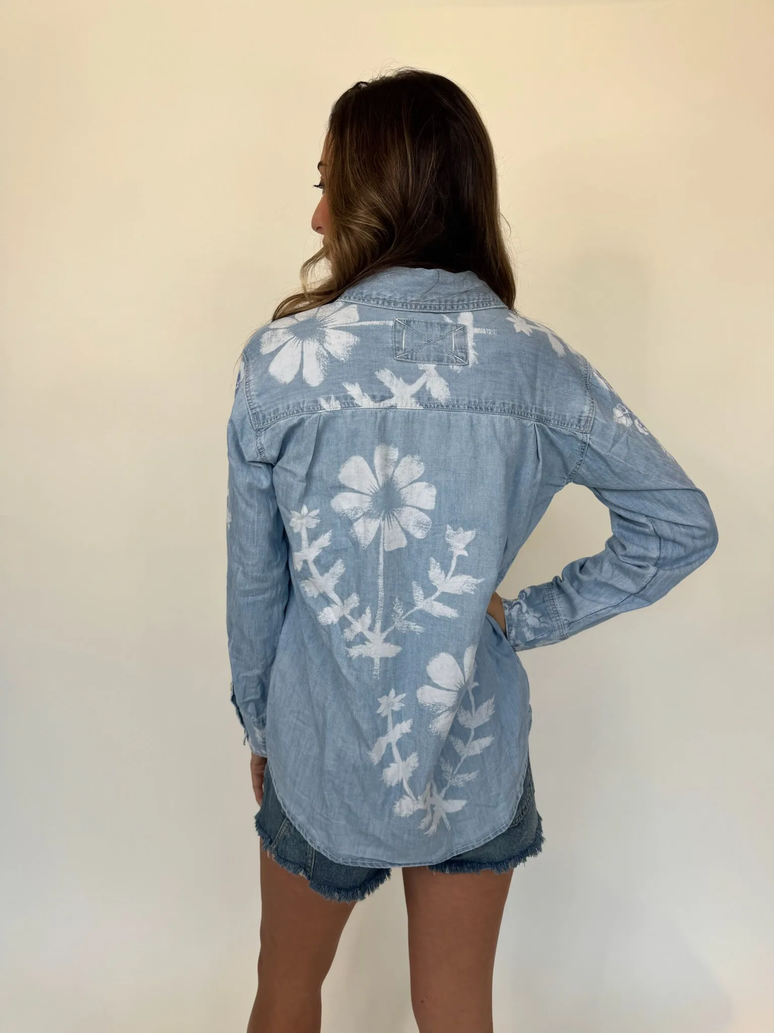 Free People Airbrushed Blossom Denim Shirt
