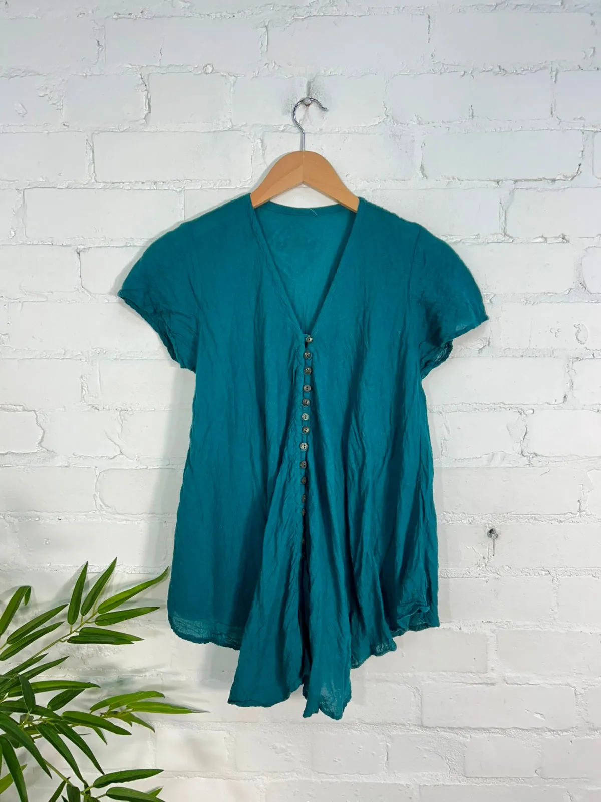 Full Button Short Sleeve Blouse