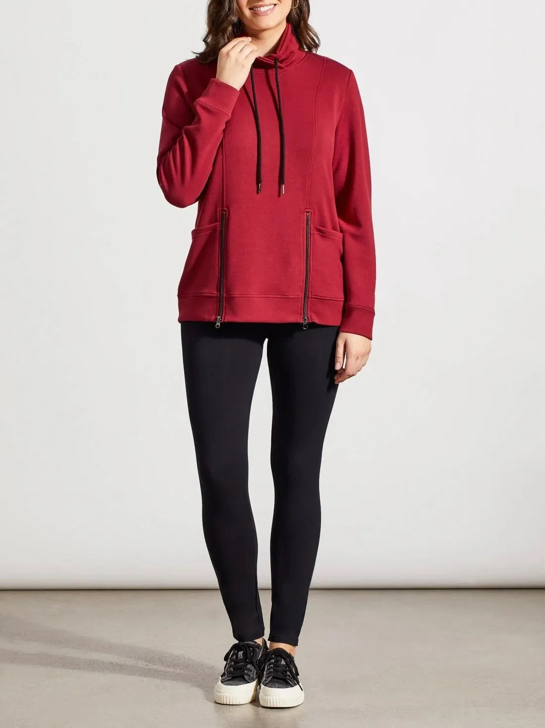 Funnel Neck Top with Pockets - Bordeaux