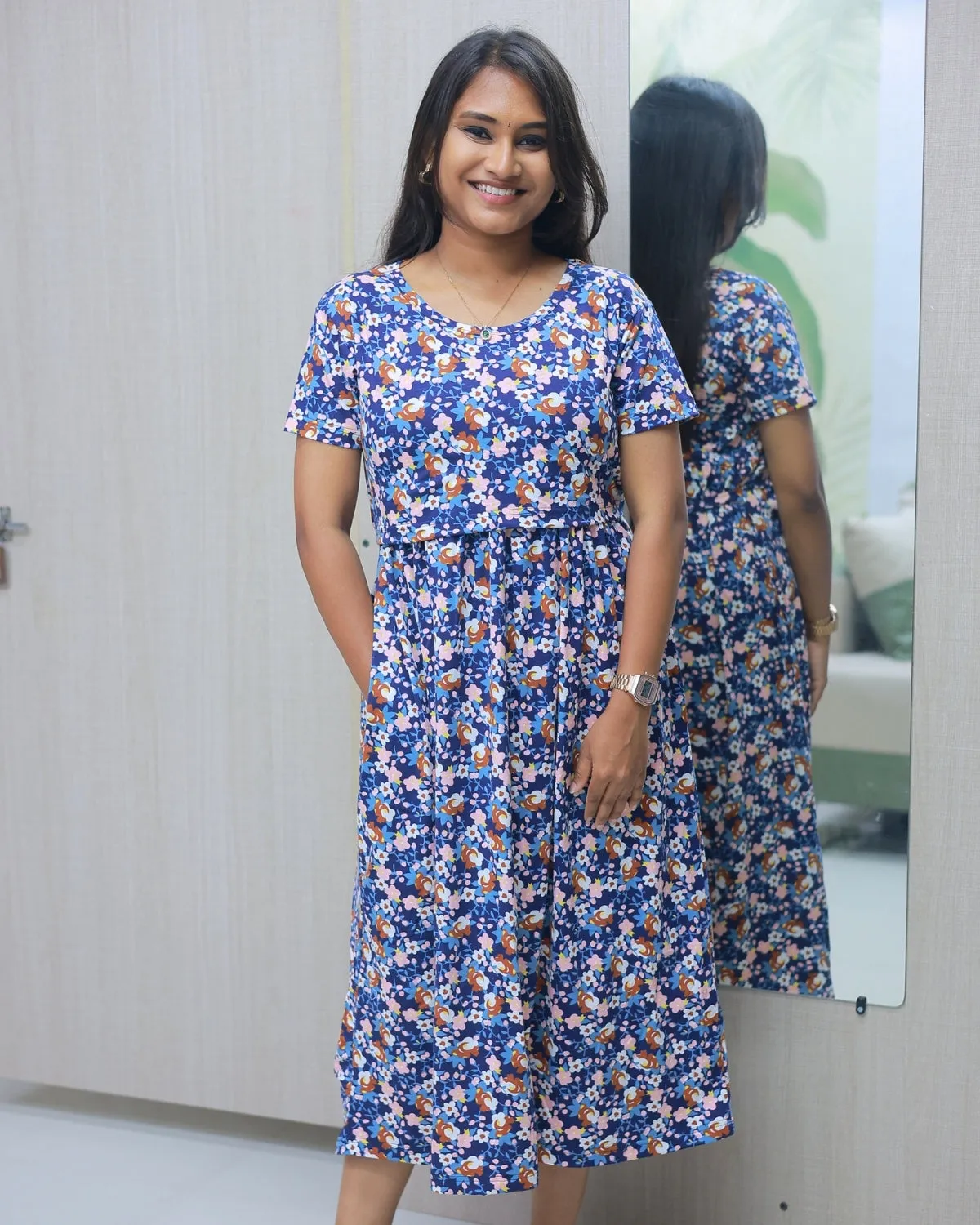 Garden | Zipless Maternity Dress - Normal Sleeves | Calf Length