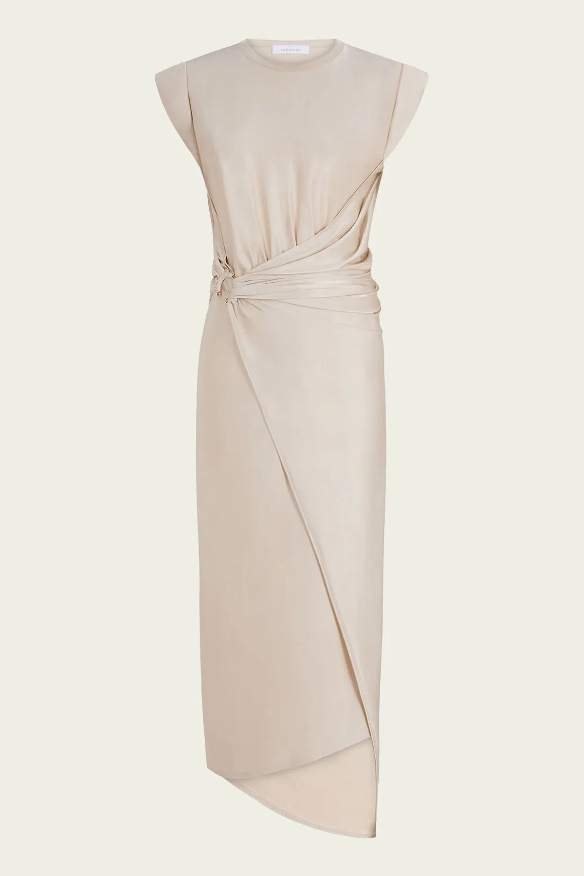 Gathered-Detail Draped Midi Dress in Nude