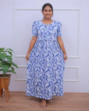 Gayathri | Zipless Maternity Dress - Puff Sleeves | Full Length Maxi