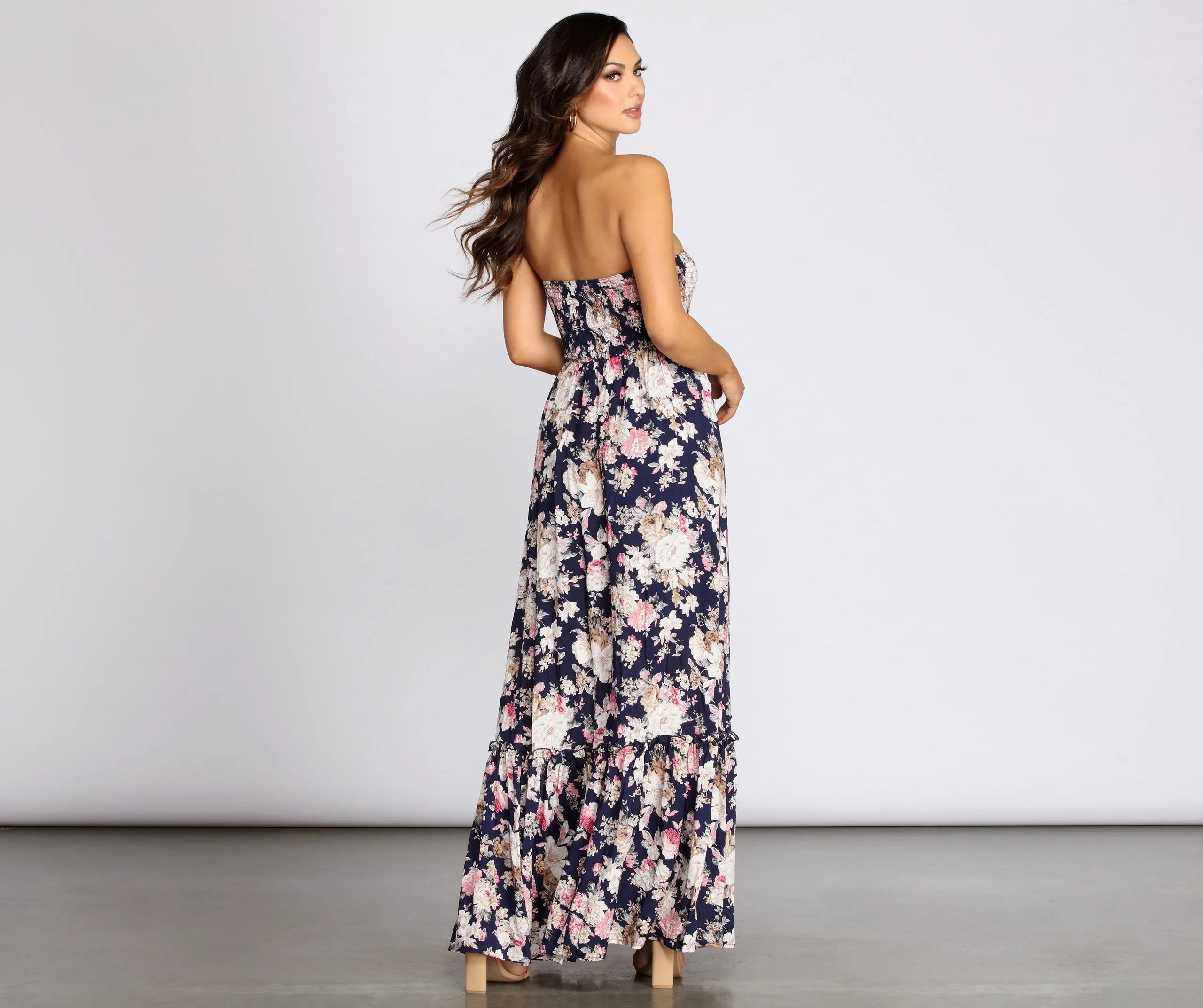 Getaway Girl Floral Charming Smocked Tube Maxi Dress