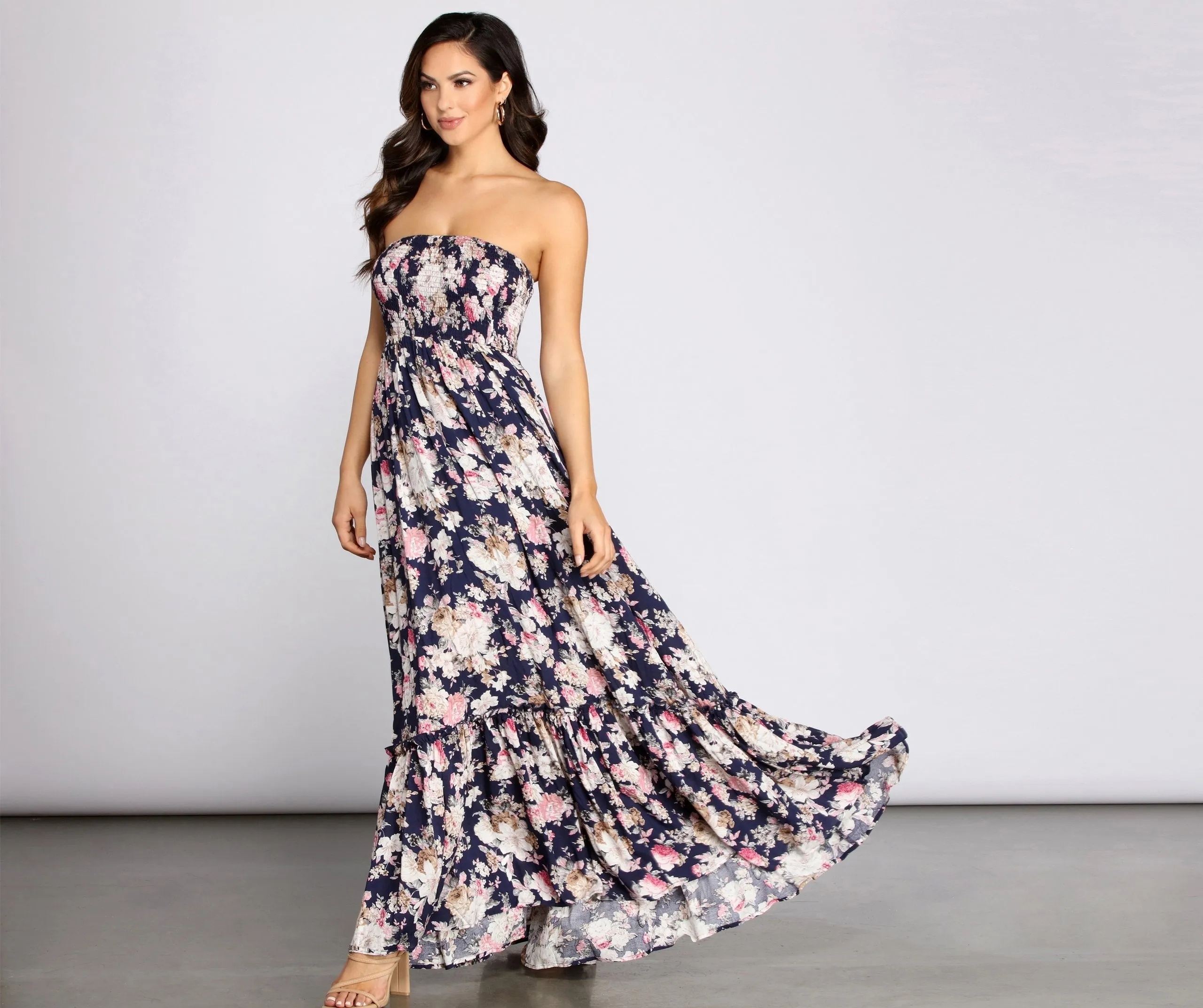 Getaway Girl Floral Charming Smocked Tube Maxi Dress