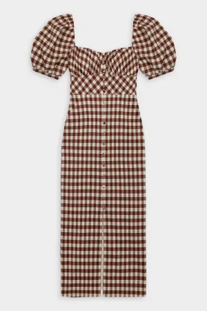 Gingham Midi Dress in Brown Check