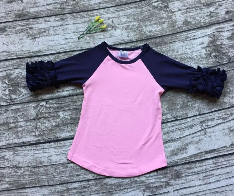 girls clothes o-neck baby girls kids icing ruffle raglan tops shirts girls casual tops fall Autumn top T-shirt