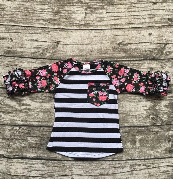 girls clothes o-neck baby girls kids icing ruffle raglan tops shirts girls casual tops fall Autumn top T-shirt