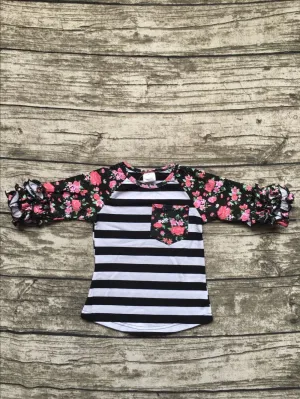 girls clothes o-neck baby girls kids icing ruffle raglan tops shirts girls casual tops fall Autumn top T-shirt