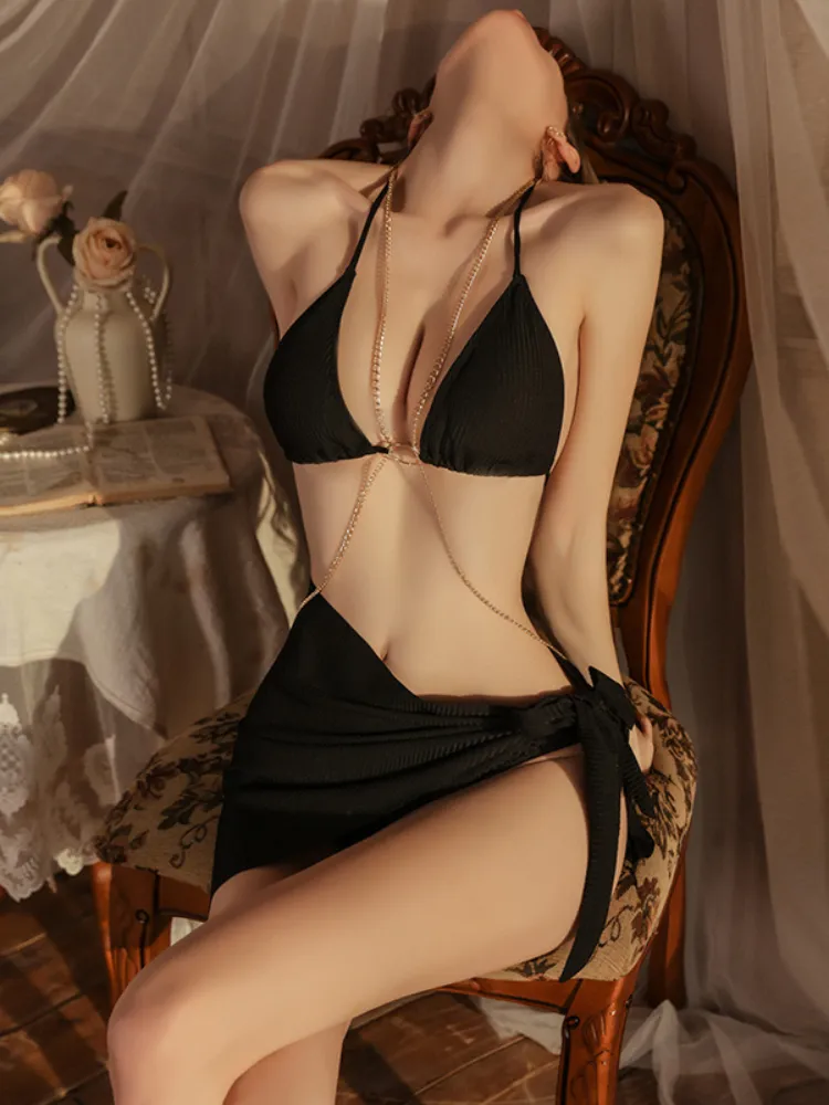 Gold Chain Halter Bikini Swimwear Set