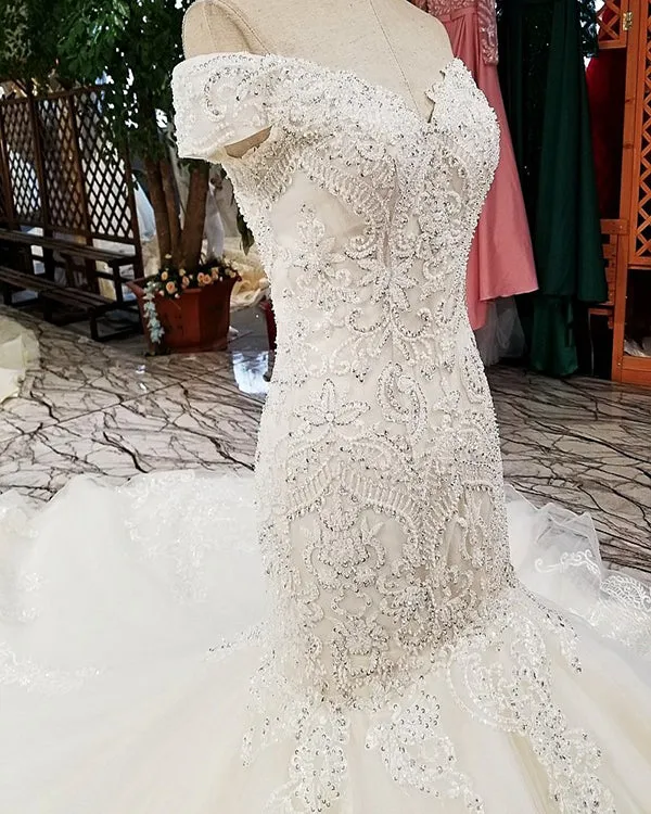 Gorgeous Mermaid Wedding Dresses with Lace Beadings Off The Shoulder Bridal Gowns Real