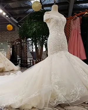 Gorgeous Mermaid Wedding Dresses with Lace Beadings Off The Shoulder Bridal Gowns Real