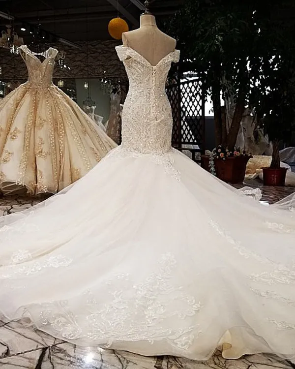 Gorgeous Mermaid Wedding Dresses with Lace Beadings Off The Shoulder Bridal Gowns Real