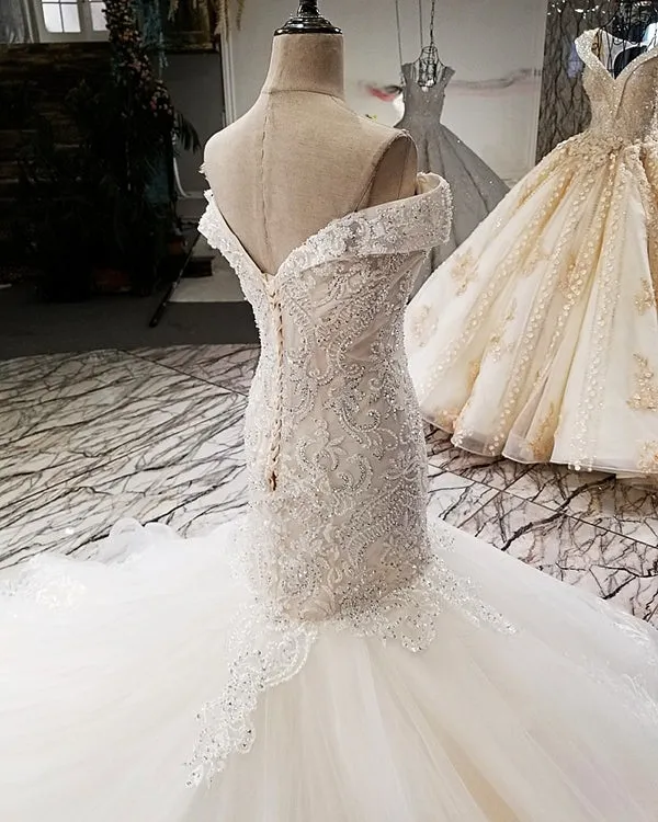 Gorgeous Mermaid Wedding Dresses with Lace Beadings Off The Shoulder Bridal Gowns Real