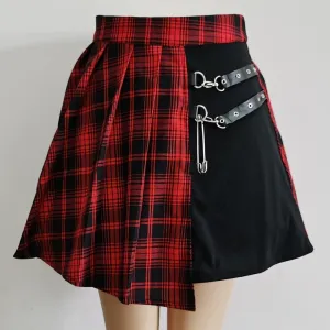 Goth Mini SkirtPlaid Vintage Irregular High Waist