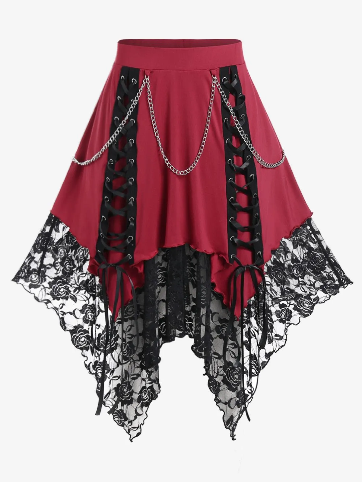 Gothic Lace Up A Line Skirt Elastic Waisted Long Skirt
