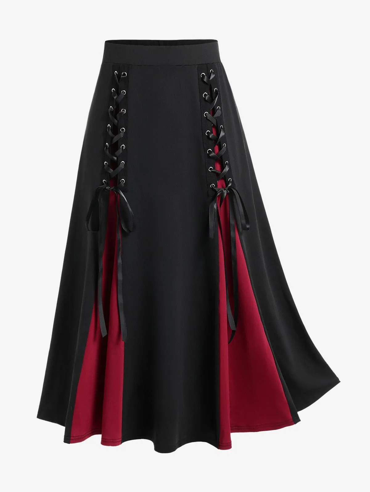 Gothic Lace Up A Line Skirt Elastic Waisted Long Skirt