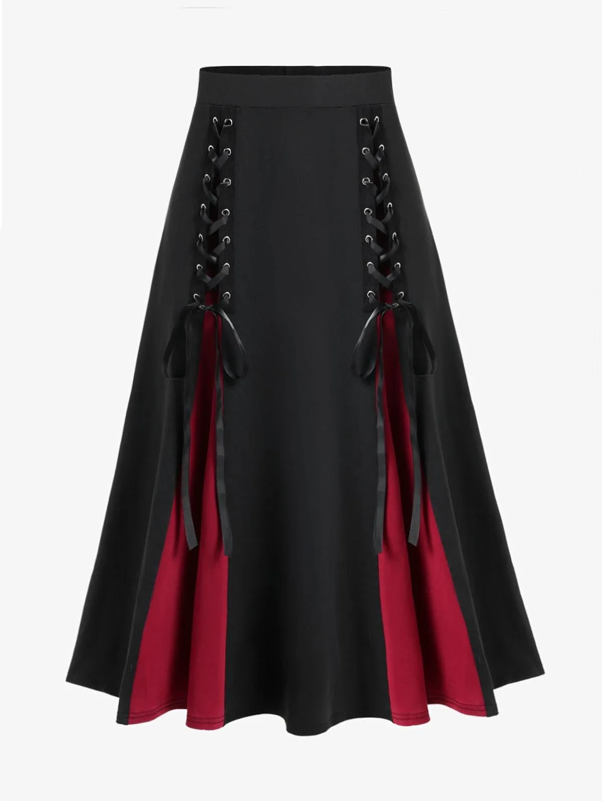 Gothic Lace Up A Line Skirt Elastic Waisted Long Skirt
