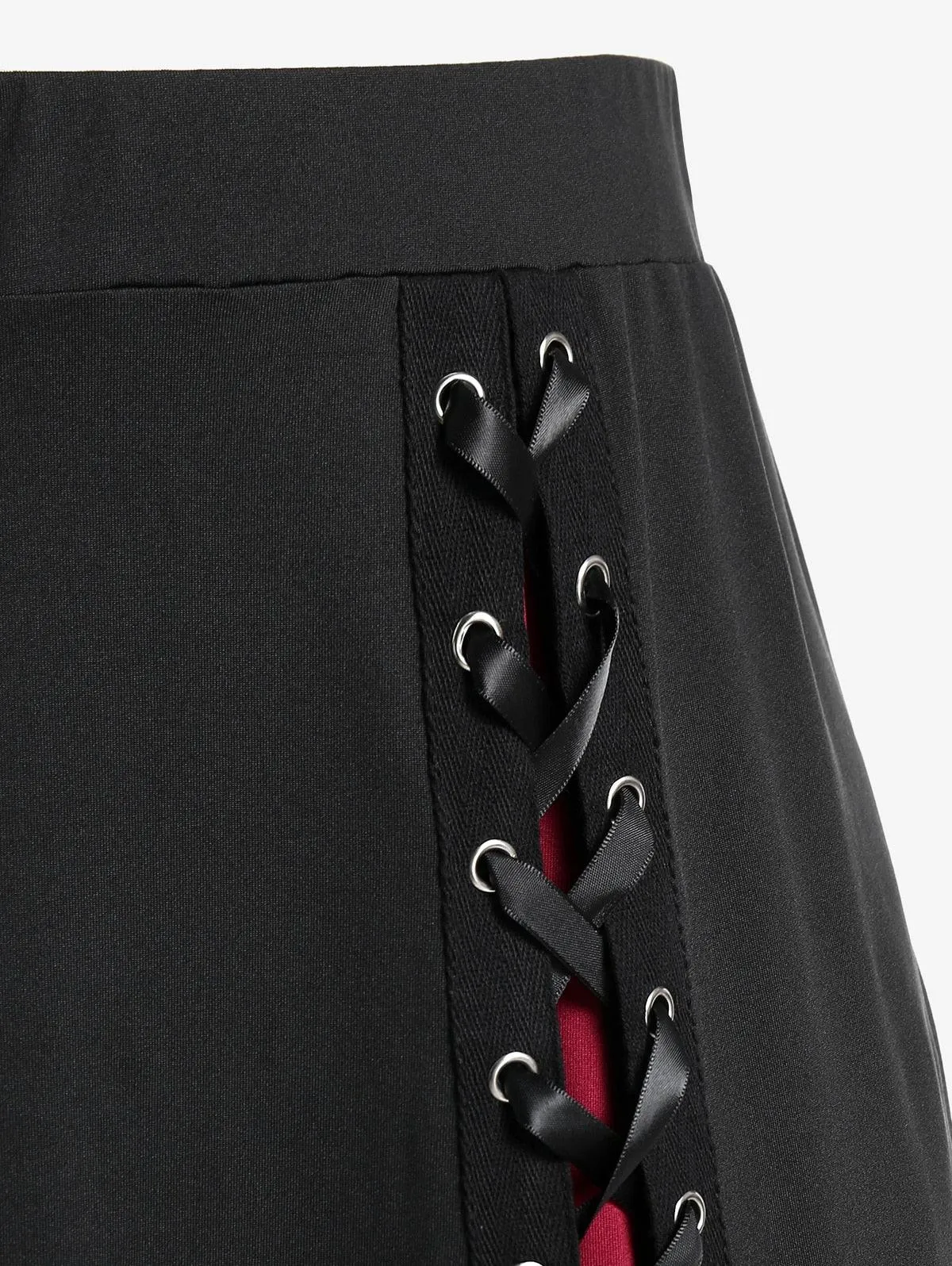 Gothic Lace Up A Line Skirt Elastic Waisted Long Skirt