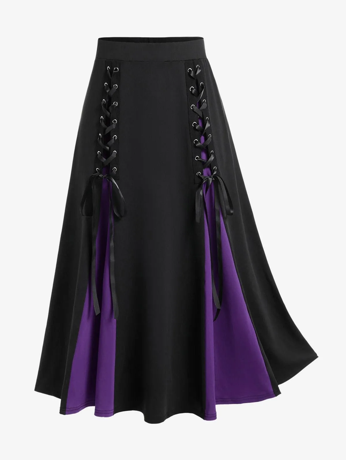 Gothic Lace Up A Line Skirt Elastic Waisted Long Skirt