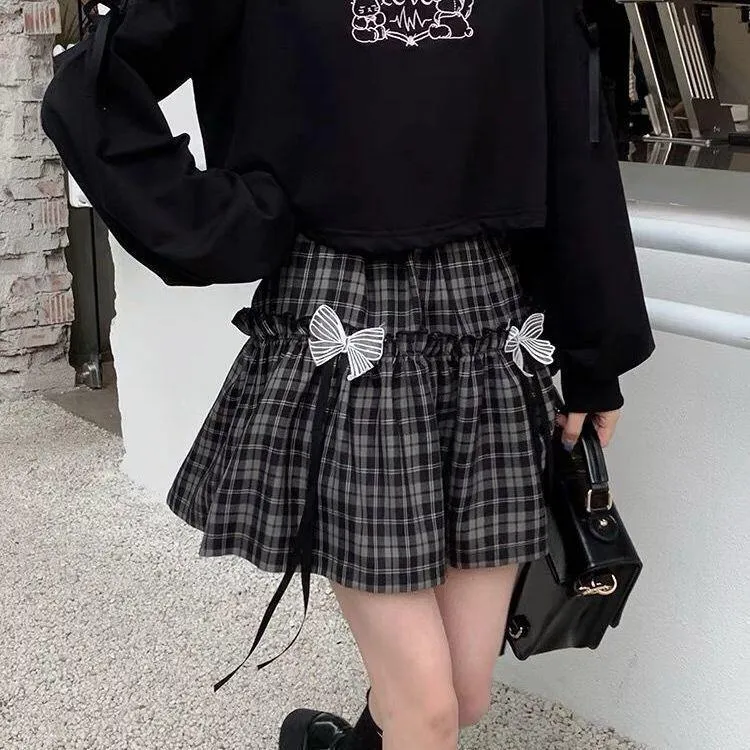 Gothic Plaid Bow High Waist A-line Mini Skirt