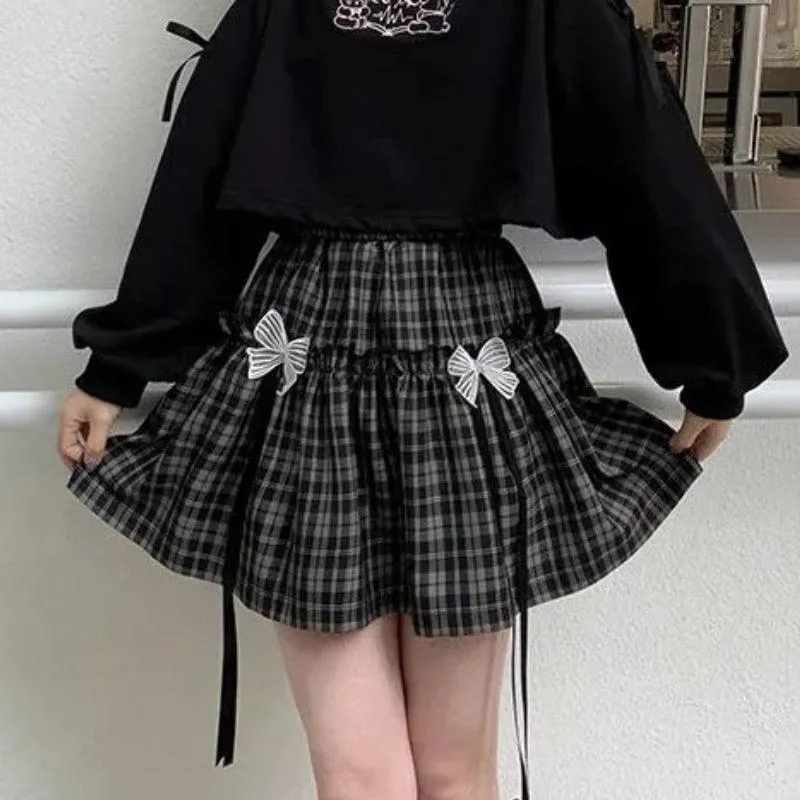 Gothic Plaid Bow High Waist A-line Mini Skirt