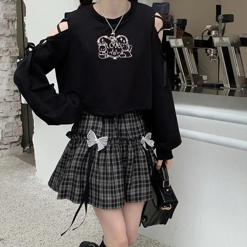 Gothic Plaid Bow High Waist A-line Mini Skirt