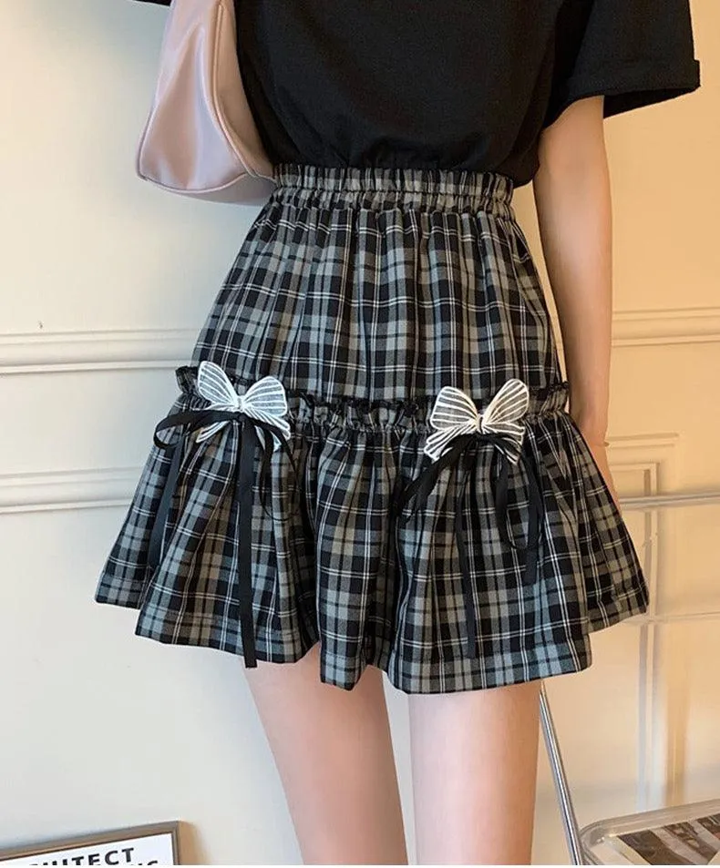 Gothic Plaid Bow High Waist A-line Mini Skirt