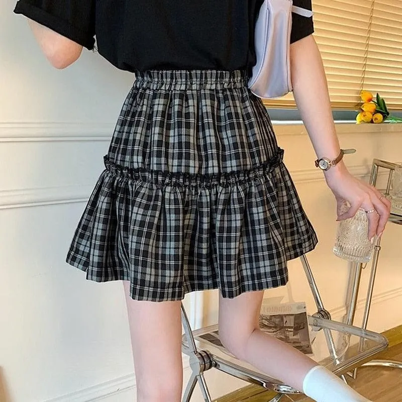 Gothic Plaid Bow High Waist A-line Mini Skirt