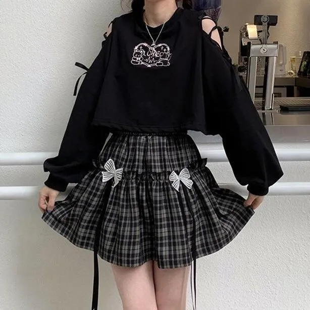 Gothic Plaid Bow High Waist A-line Mini Skirt