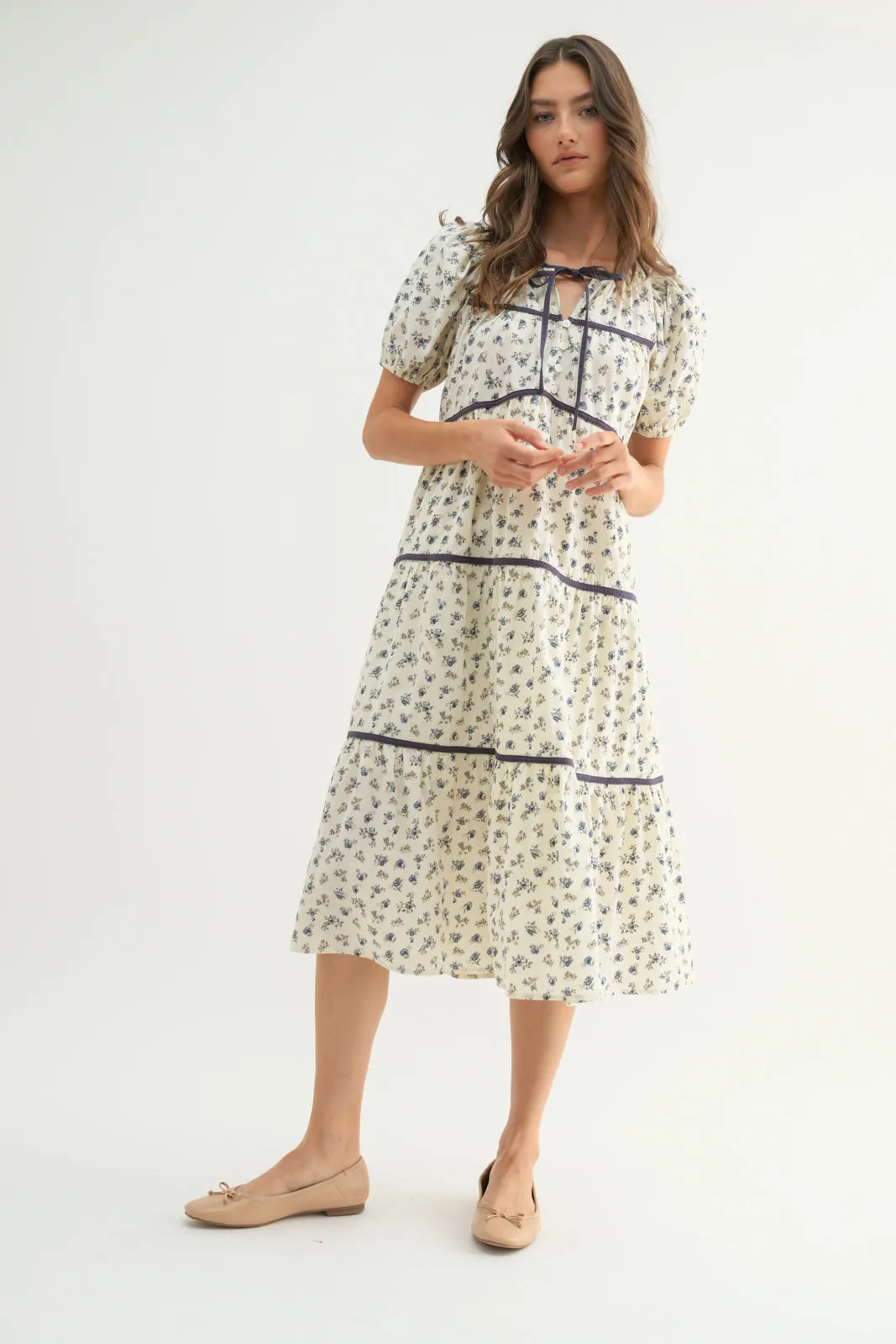 Gracie Piping Contrast Midi Dress