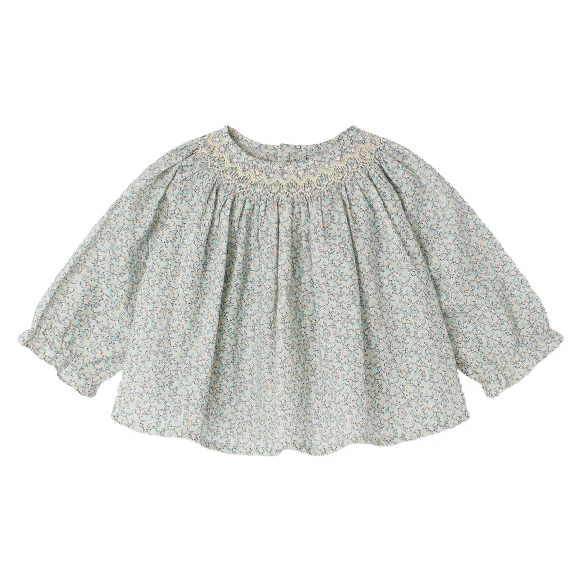 Griotte Blue Floral Smocked Blouse