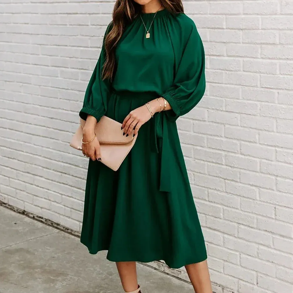 Grünes Midi-Kleid mit Bindegürtel - Sophie