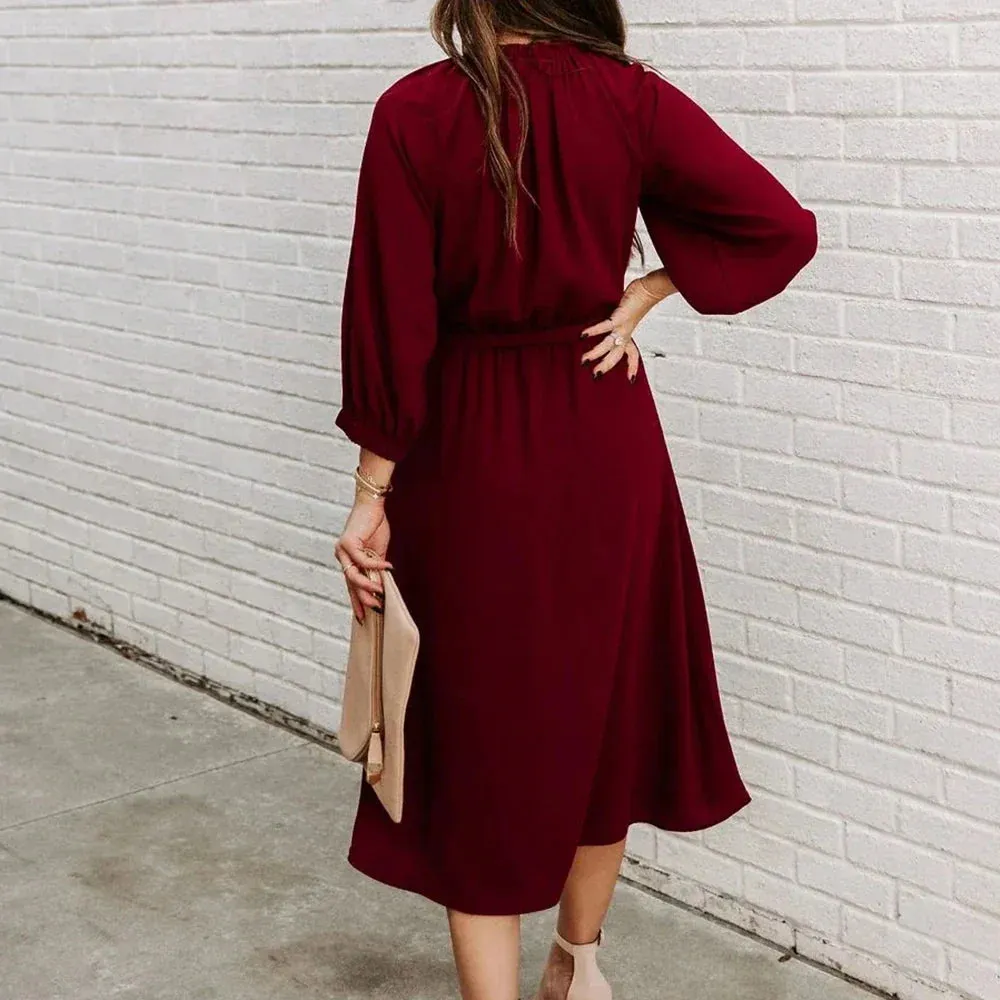 Grünes Midi-Kleid mit Bindegürtel - Sophie